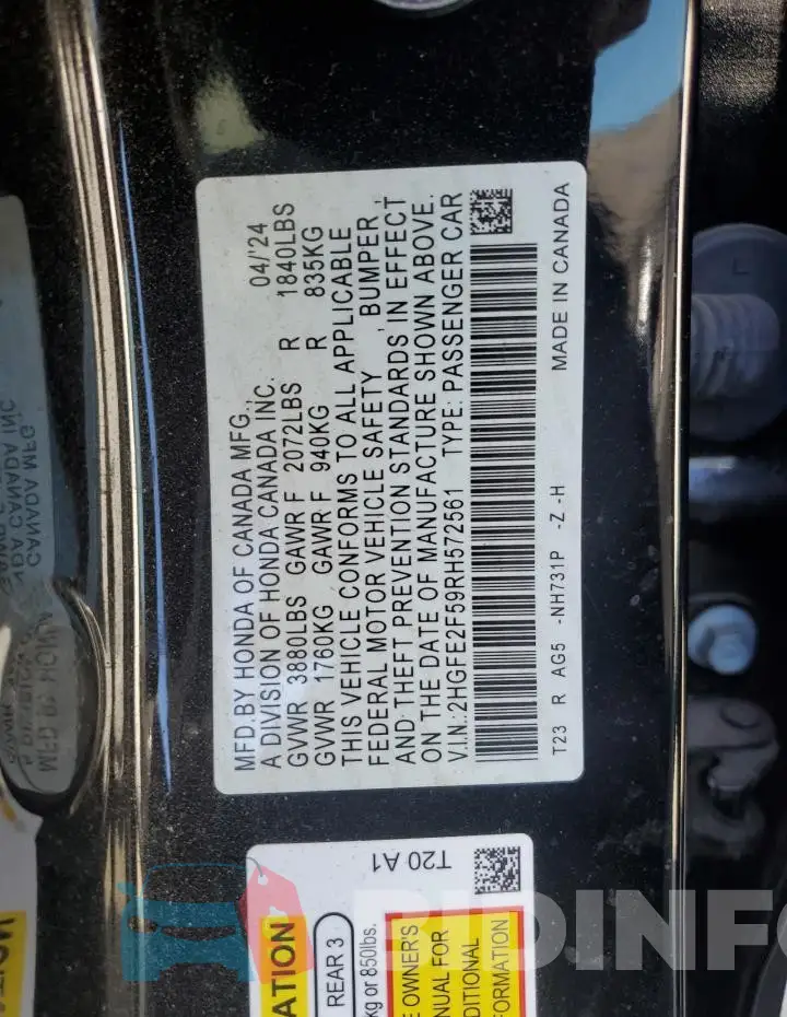 2HGFE2F59RH572561 Photo# 13