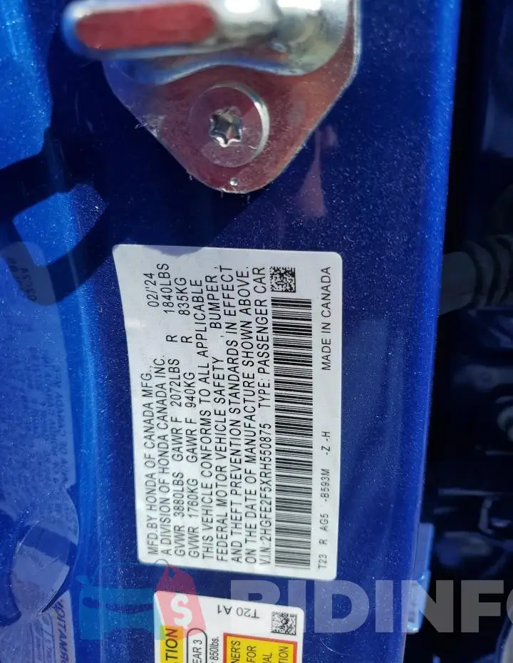 2HGFE2F5XRH550875 Photo# 13