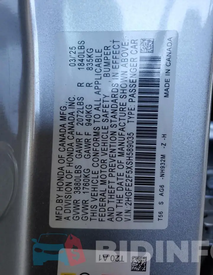 2HGFE2F5XSH589035 Photo# 13