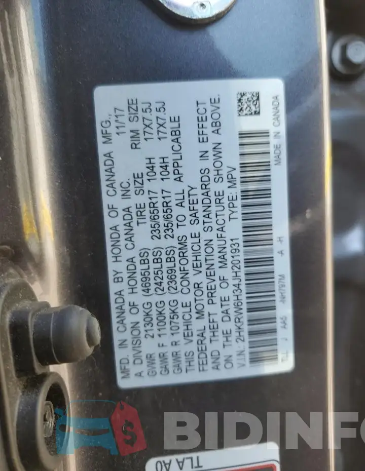 2HKRW6H34JH201931 Photo# 13