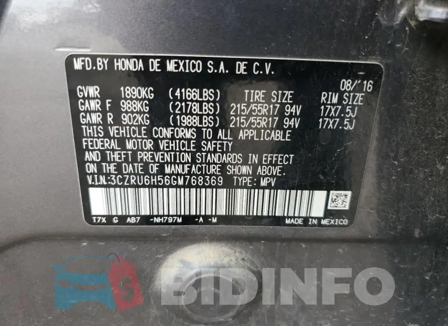 3CZRU6H56GM768369 Photo# 13