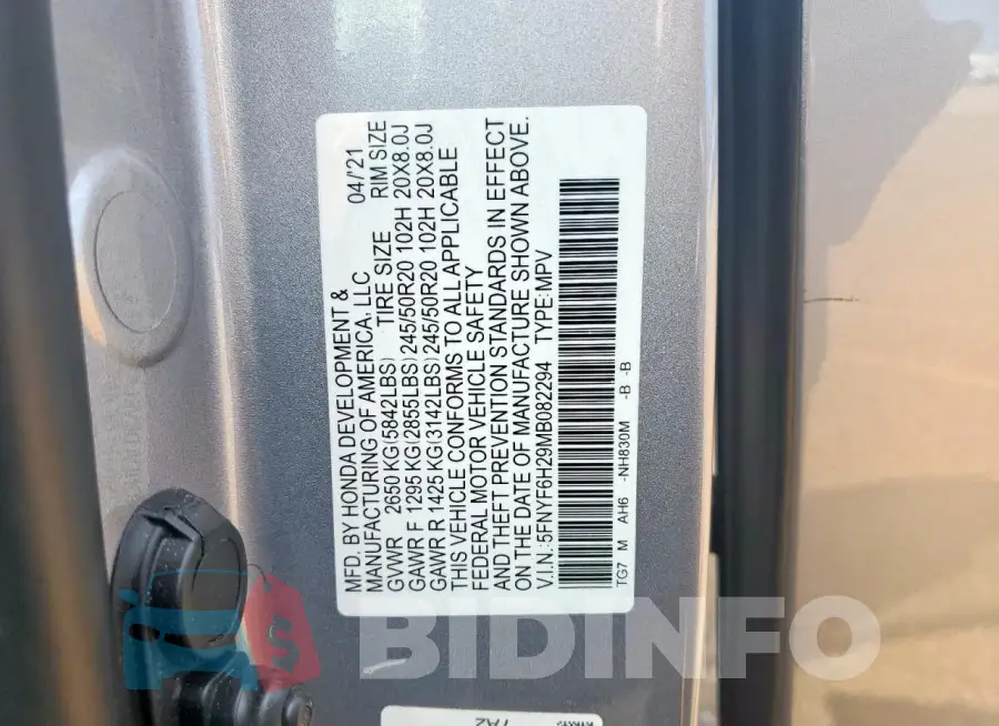 5FNYF6H29MB082294 Photo# 13