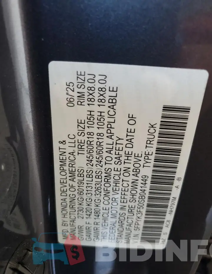 5FPYK3F50SB041449 Photo# 13