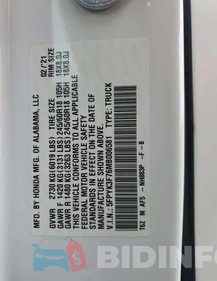 5FPYK3F76MB006581 Photo# 12
