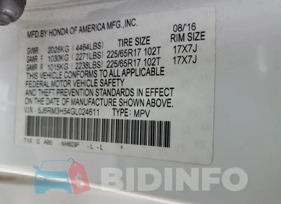 5J6RM3H54GL024611 Photo# 14