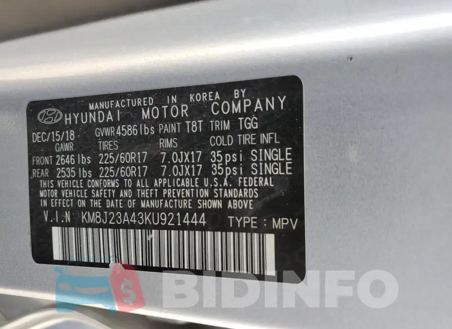 KM8J23A43KU921444 Photo# 12