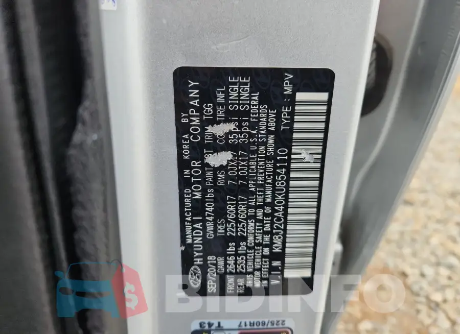 KM8J2CA40KU854110 Photo# 13