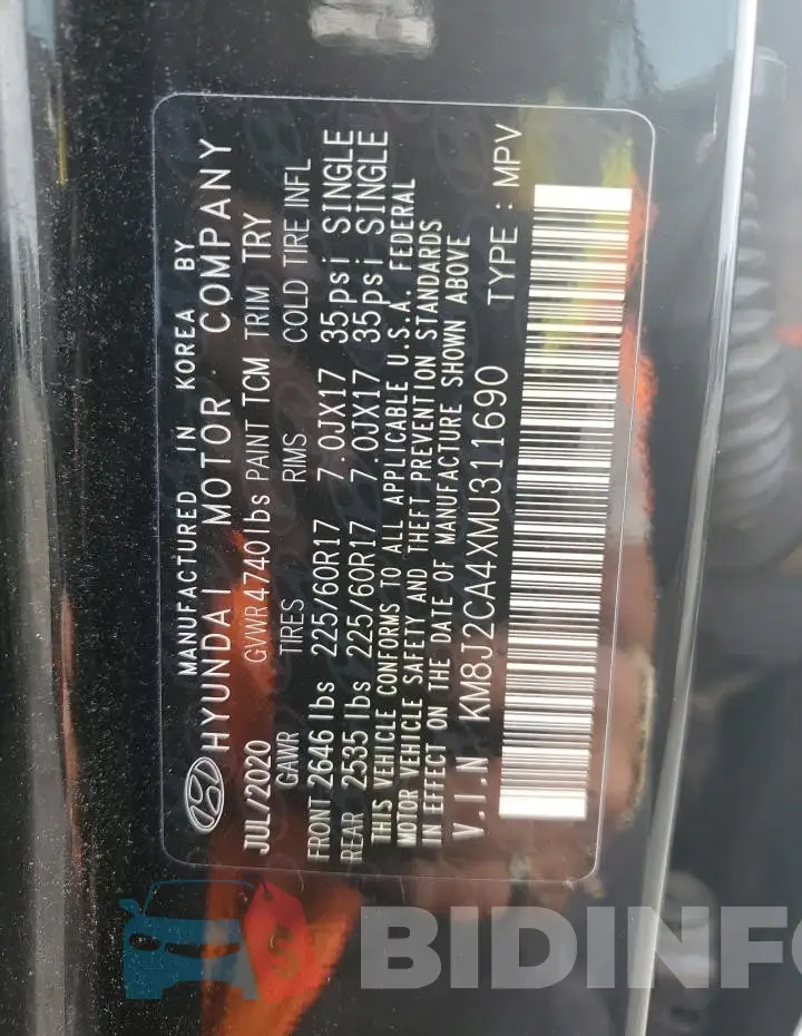 KM8J2CA4XMU311690 Photo# 13