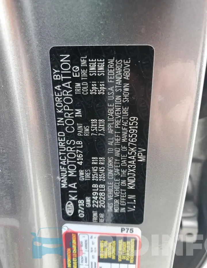 KNDJX3AA5K7659159 Photo# 13