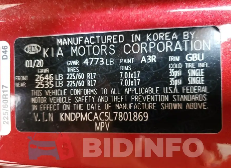 KNDPMCAC5L7801869 Photo# 13