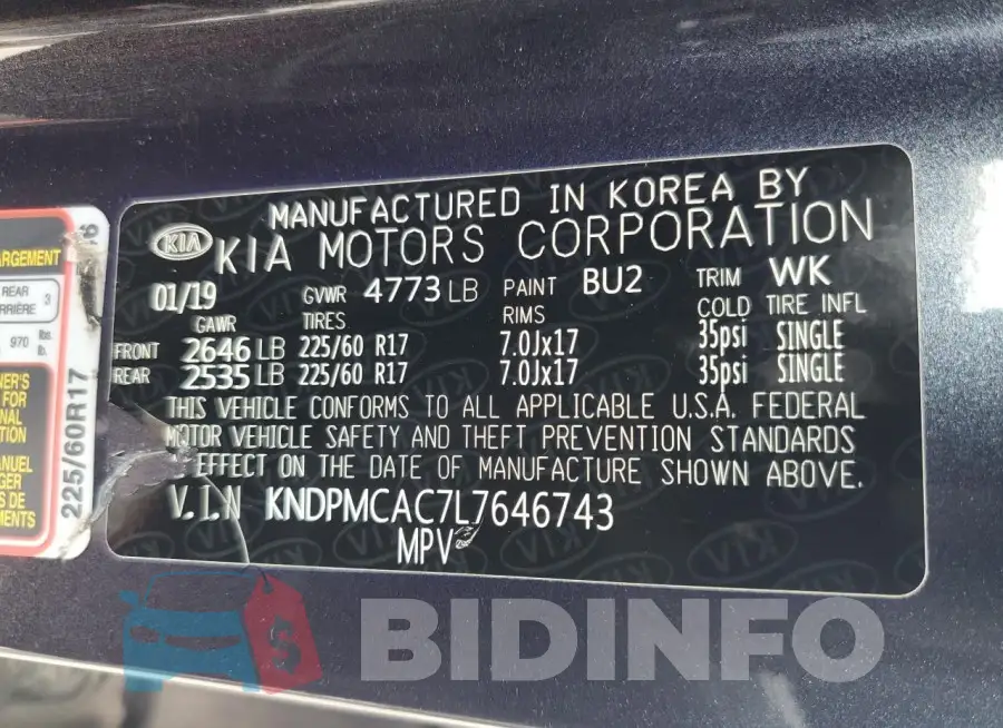 KNDPMCAC7L7646743 Photo# 13