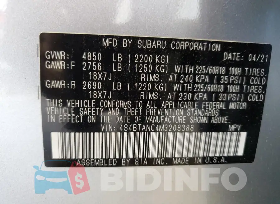 4S4BTANC4M3208388 Photo# 13
