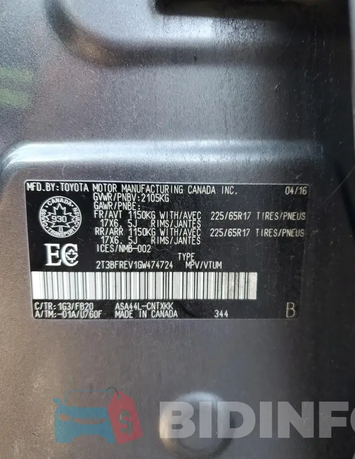 2T3BFREV1GW474724 Photo# 13