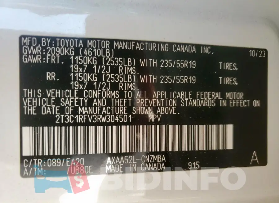 2T3C1RFV3RW304501 Photo# 13