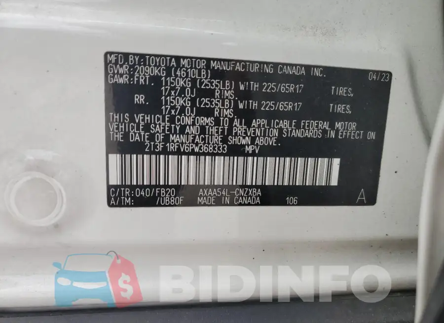 2T3F1RFV6PW368333 Photo# 13