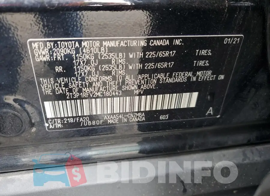 2T3P1RFV2MC180443 Photo# 14