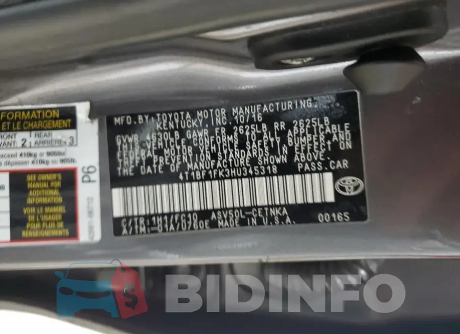 4T1BF1FK3HU345318 Photo# 12