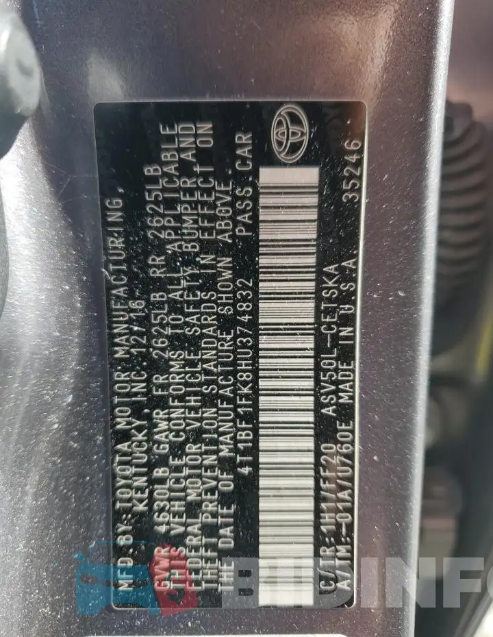 4T1BF1FK8HU374832 Photo# 12
