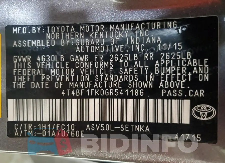 4T4BF1FK0GR541186 Photo# 13