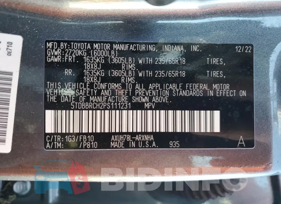 5TDBBRCH2PS111231 Photo# 14