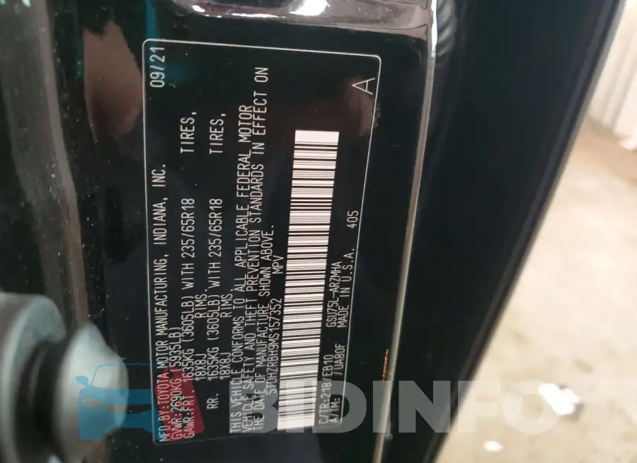 5TDHZRBH9MS157352 Photo# 13