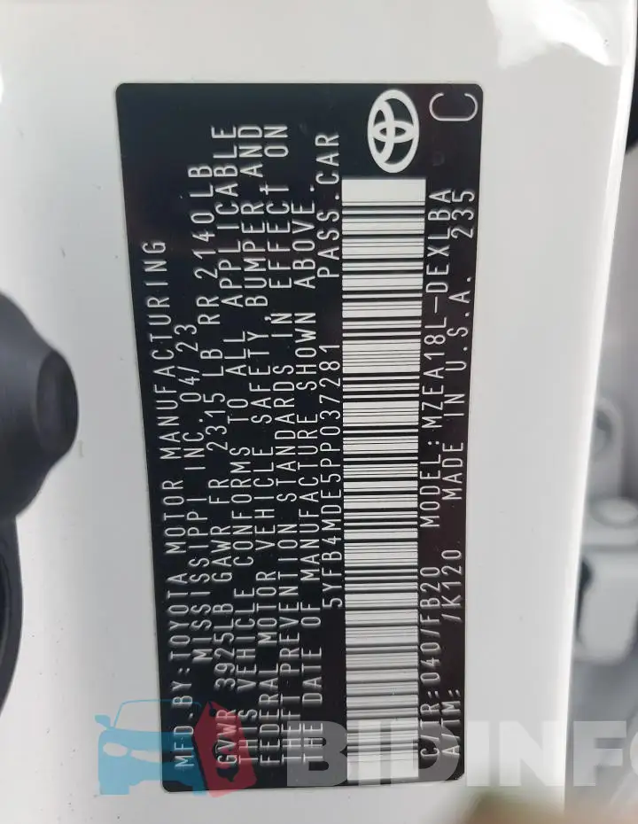 5YFB4MDE5PP037281 Photo# 12