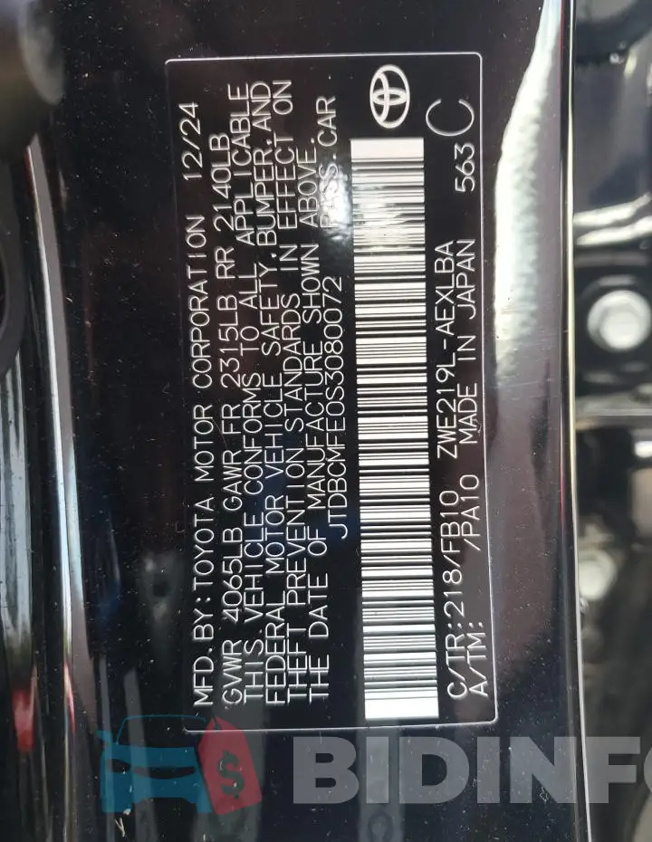 JTDBCMFE0S3080072 Photo# 13