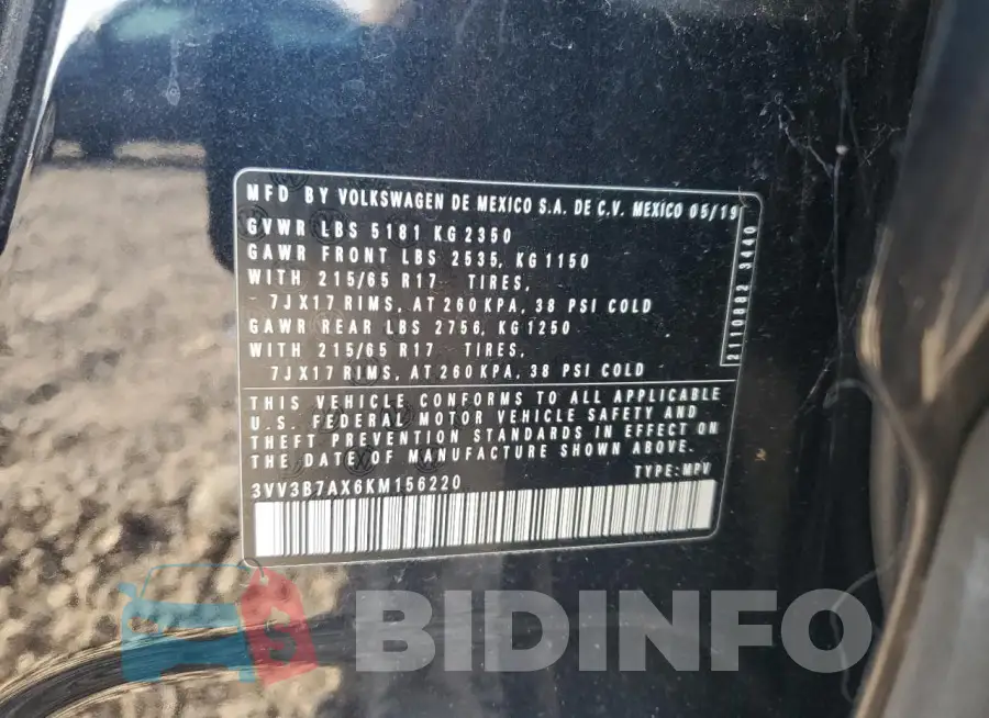 3VV3B7AX6KM156220 Photo# 13