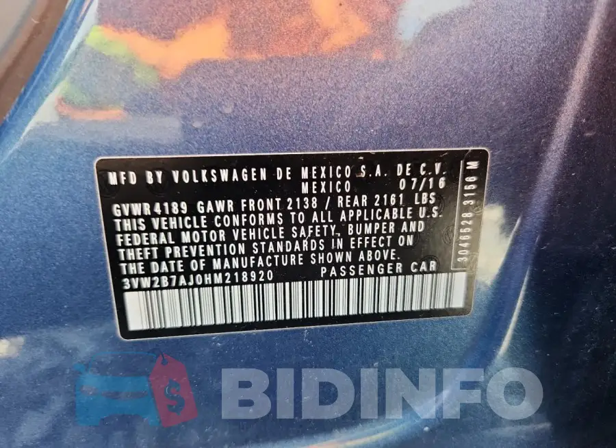3VW2B7AJ0HM218920 Photo# 12