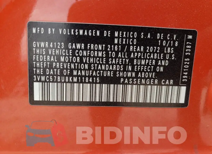 3VWC57BU8KM118415 Photo# 12