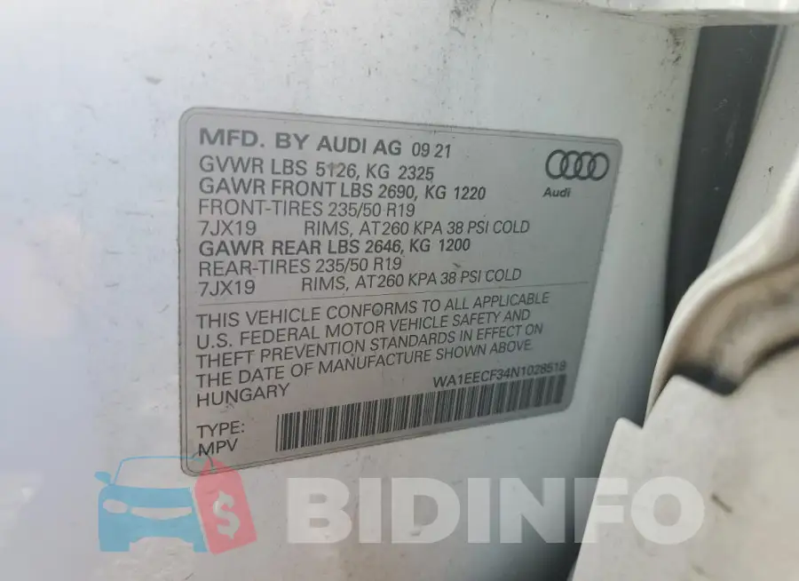 WA1EECF34N1028518 Photo# 13