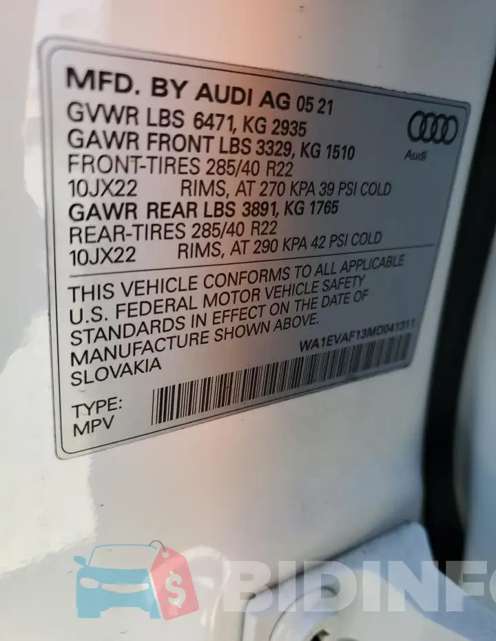 WA1EVAF13MD041311 Photo# 13