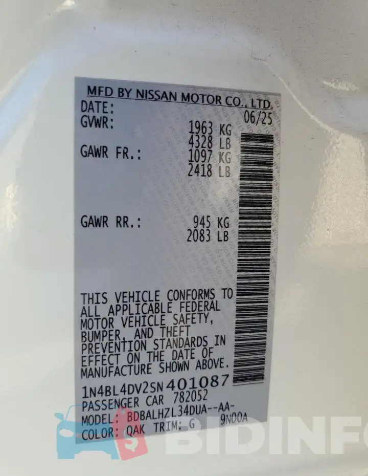 1N4BL4DV2SN401087 Photo# 12
