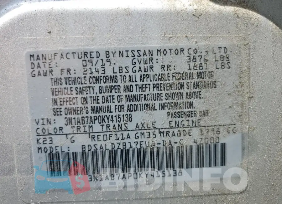 3N1AB7AP0KY415138 Photo# 12
