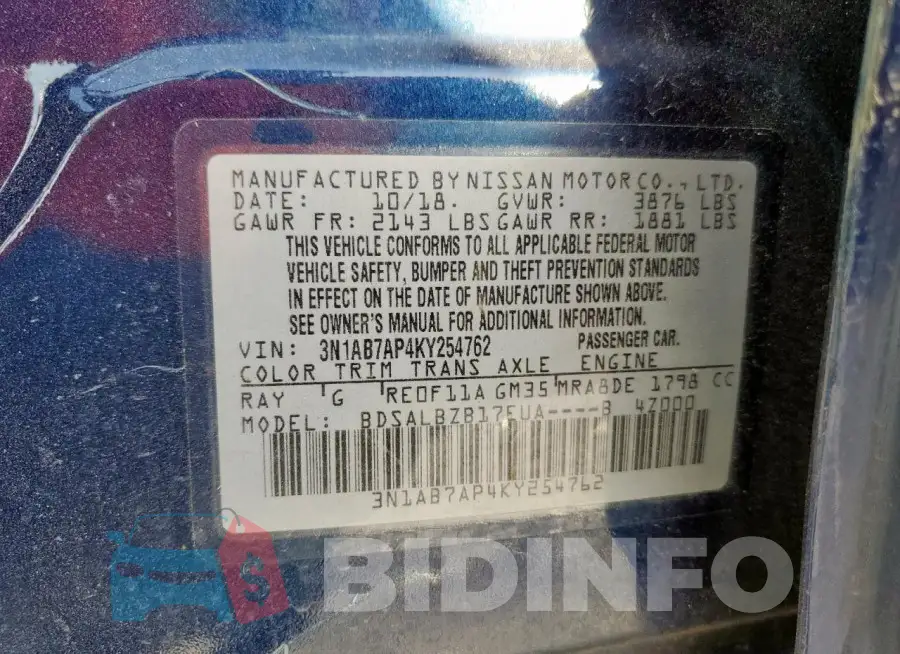 3N1AB7AP4KY254762 Photo# 13