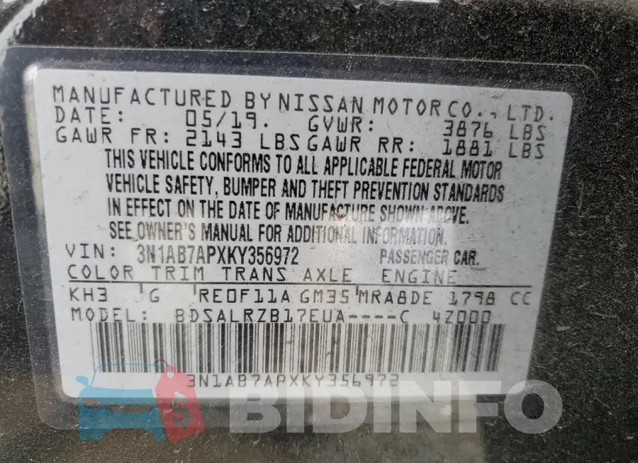 3N1AB7APXKY356972 Photo# 13