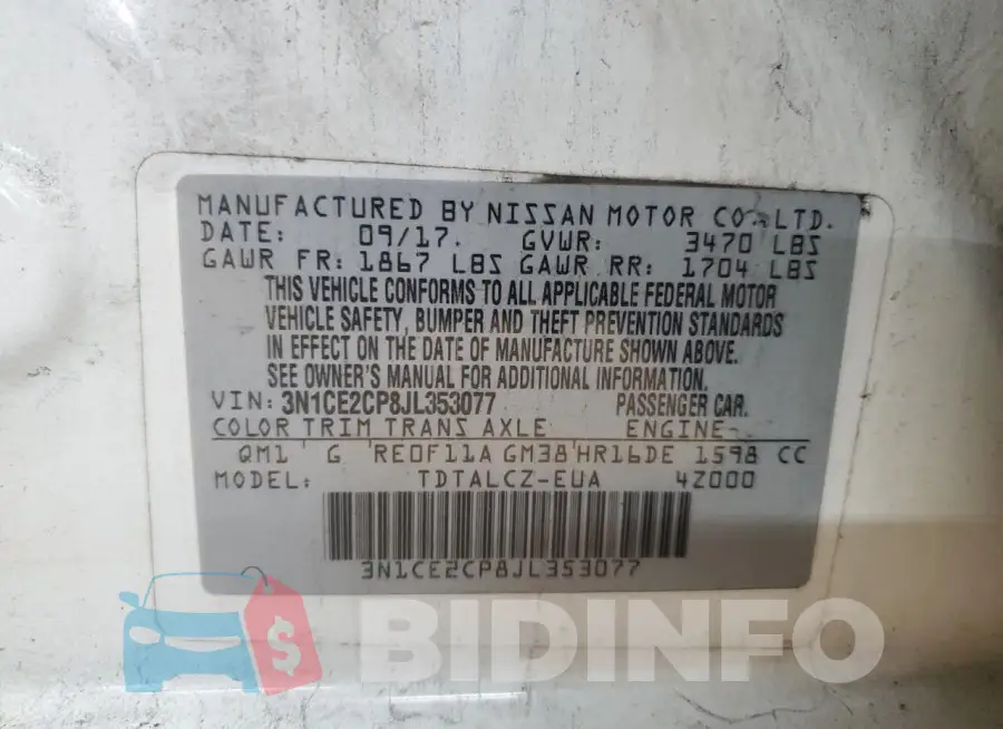 3N1CE2CP8JL353077 Photo# 12