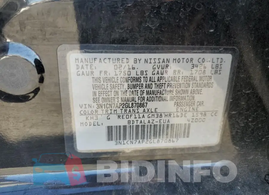 3N1CN7AP2GL870867 Photo# 12