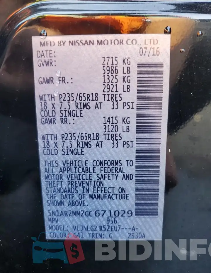 5N1AR2MM2GC671029 Photo# 13