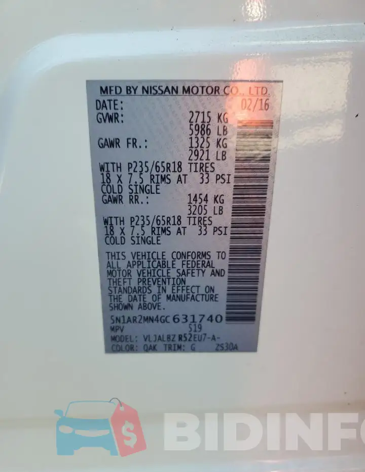 5N1AR2MN4GC631740 Photo# 13