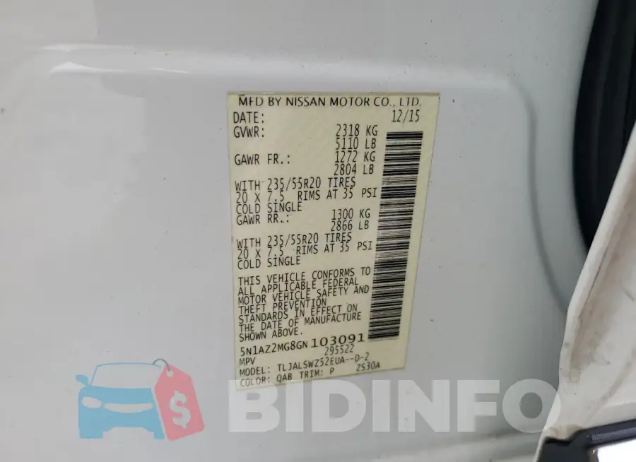 5N1AZ2MG8GN103091 Photo# 13