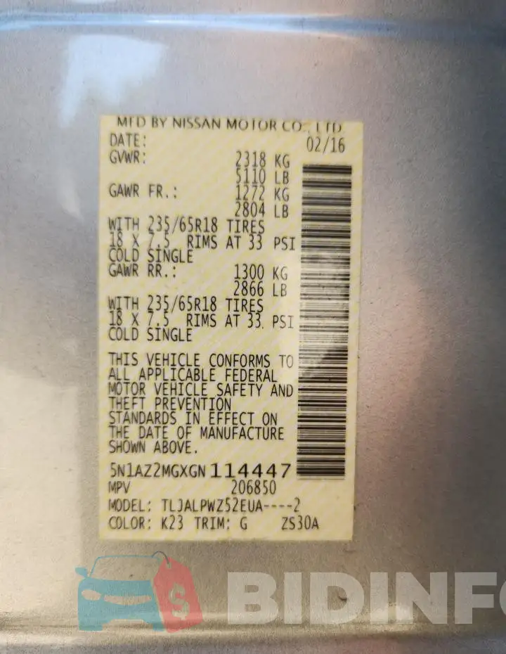 5N1AZ2MGXGN114447 Photo# 14