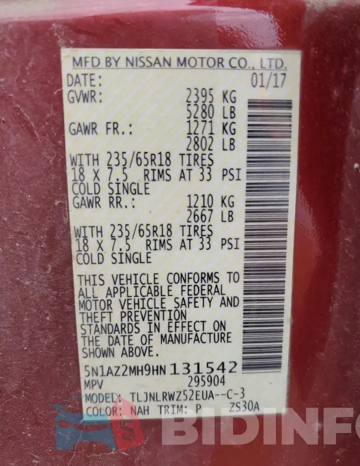 5N1AZ2MH9HN131542 Photo# 13