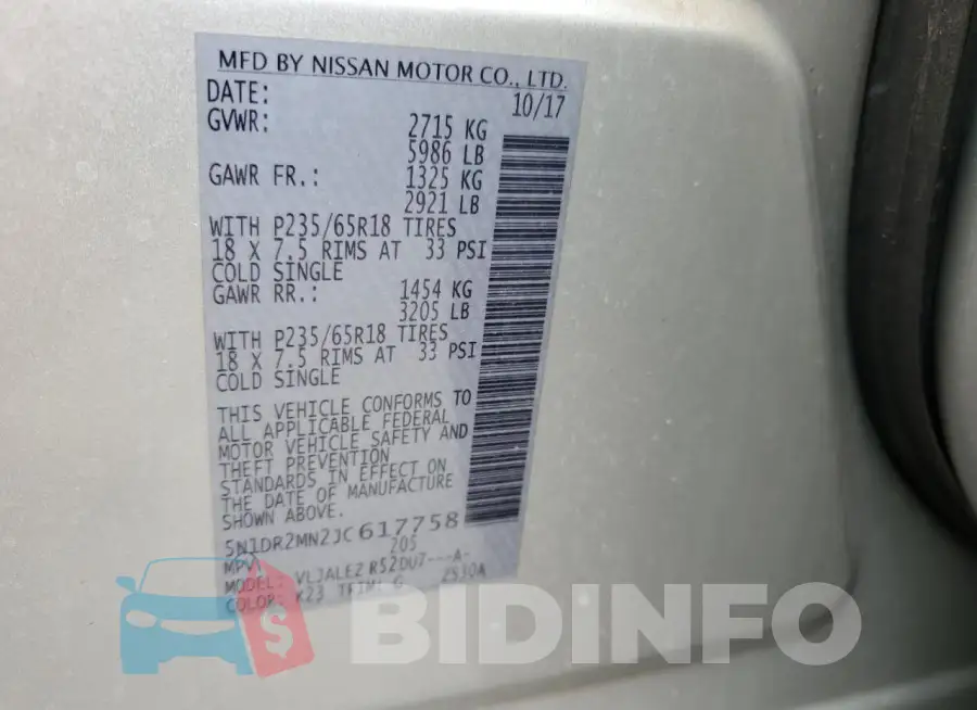 5N1DR2MN2JC617758 Photo# 14
