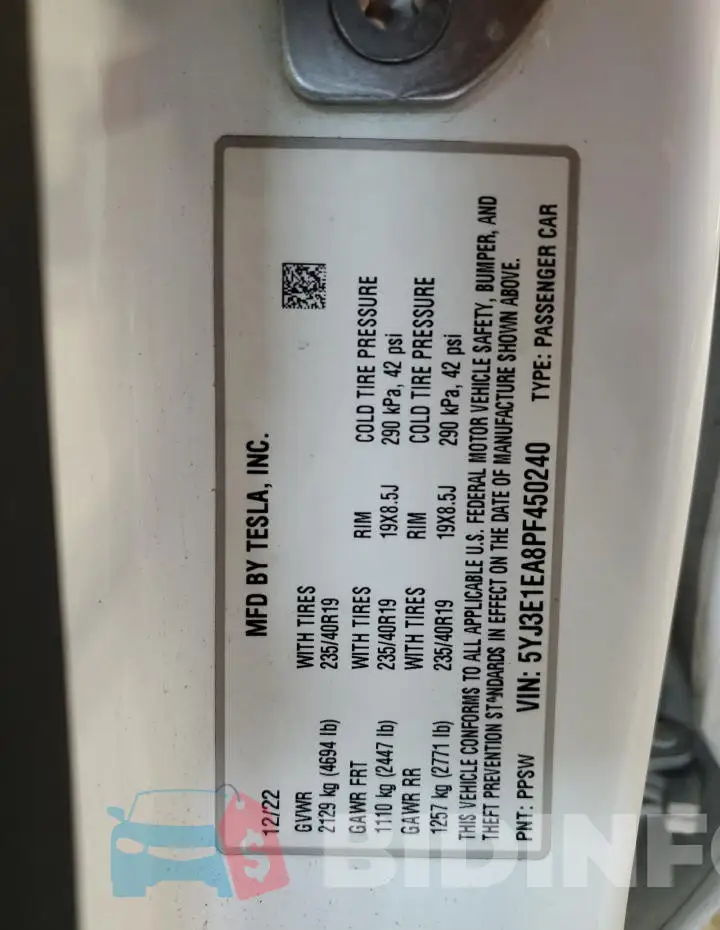 5YJ3E1EA8PF450240 Photo# 12