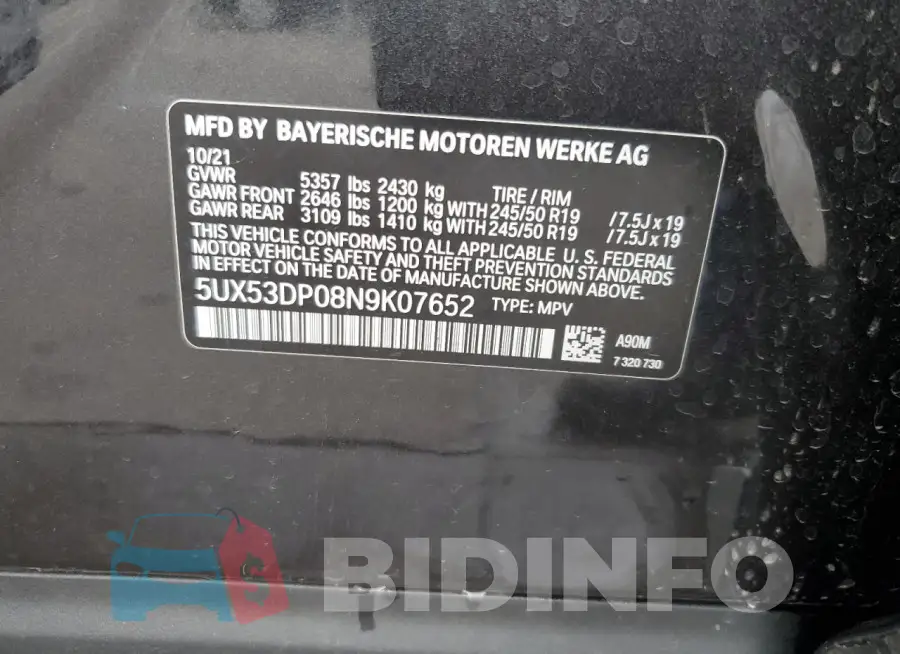 5UX53DP08N9K07652 Photo# 13