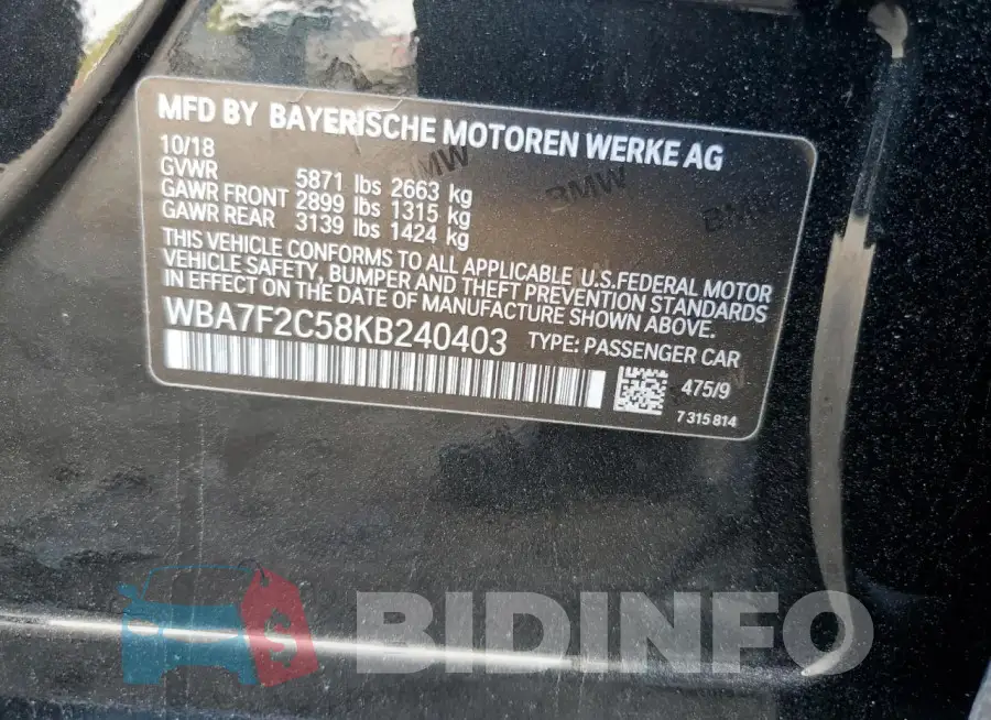 WBA7F2C58KB240403 Photo# 12