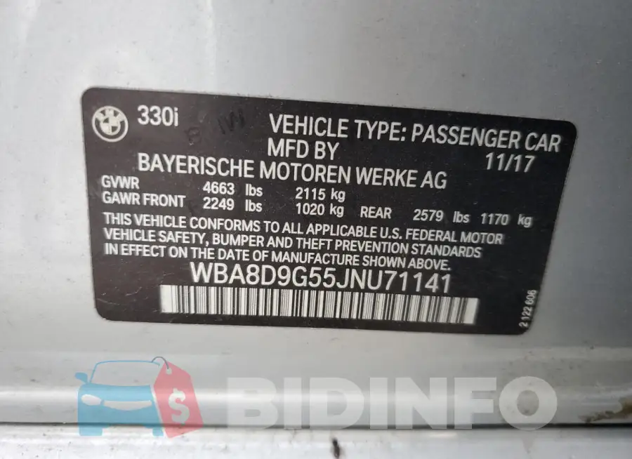 WBA8D9G55JNU71141 Photo# 12