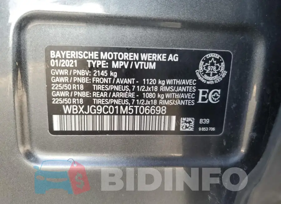 WBXJG9C01M5T06698 Photo# 14