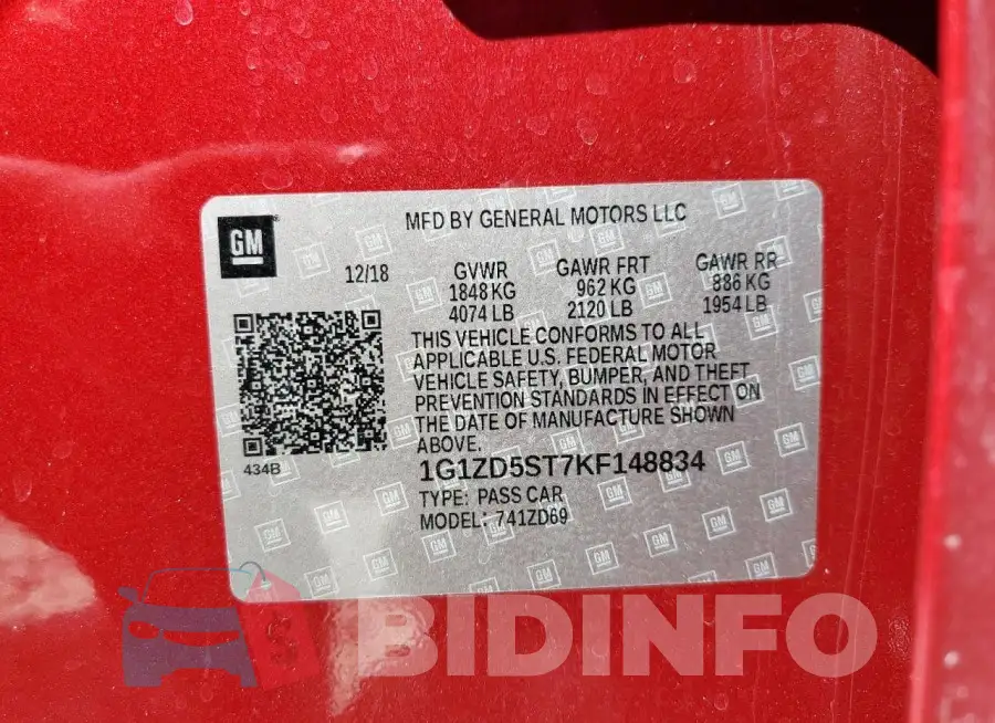 1G1ZD5ST7KF148834 Photo# 12